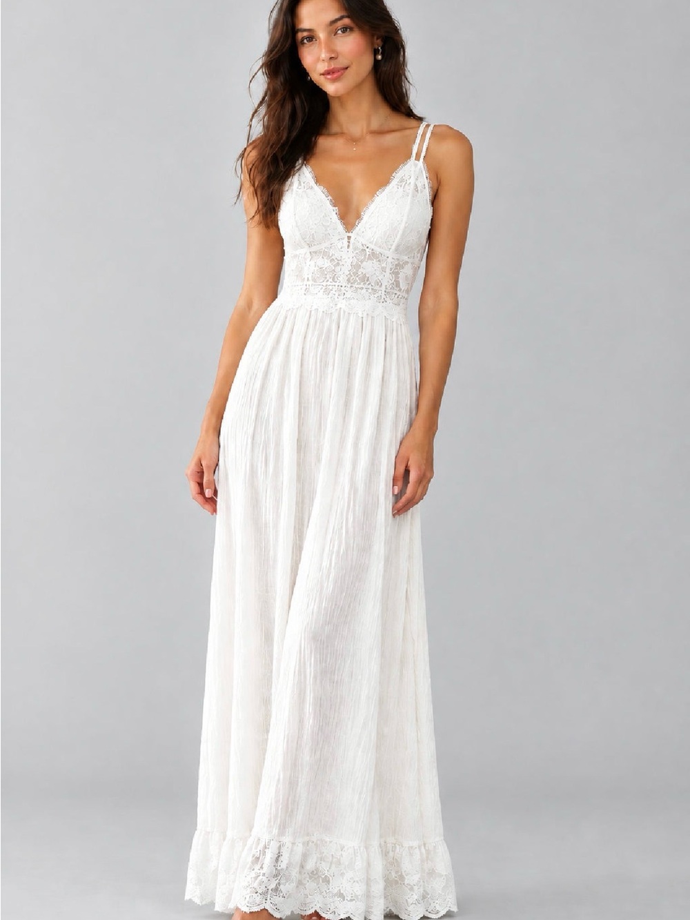 J for Justify White Lace Maxi Dress with Double Spaghetti Straps